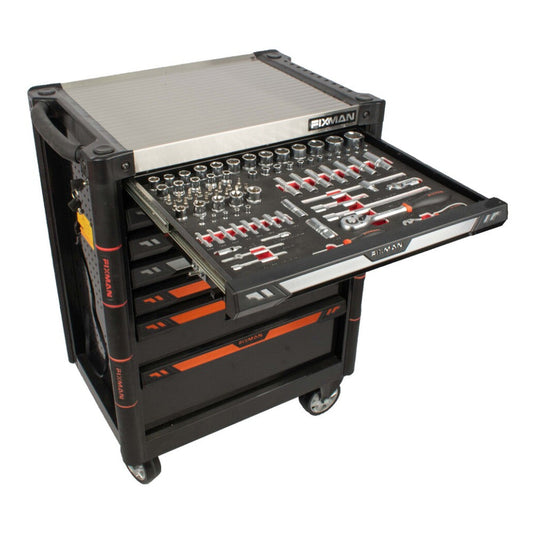 Economy line tool cabinet with 145 pieces and 7 drawers with wheels