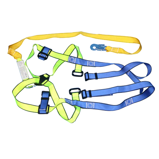 Single lanyard full body harness with carabiner