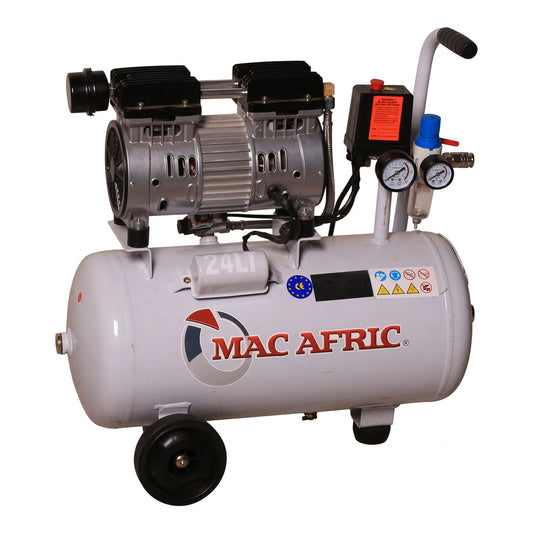 Professional silent air compressor, 24 liters, 0.6 KW (0.8 HP) 230 V, oil-free