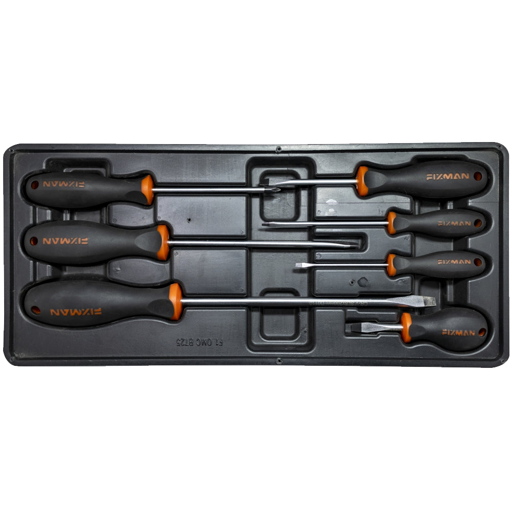 7-piece flat screwdriver set with a tray