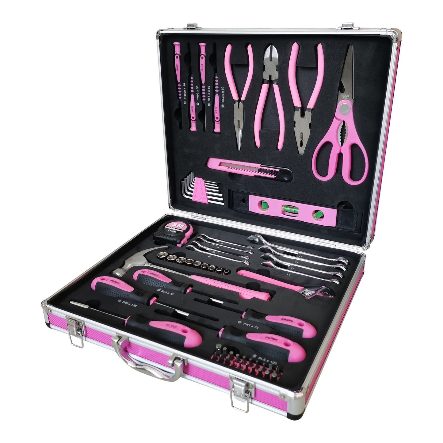 63-piece pink tool set with aluminum case