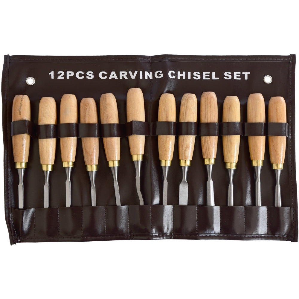 12 Piece Wood Carving Chisel Set in Leather Bag