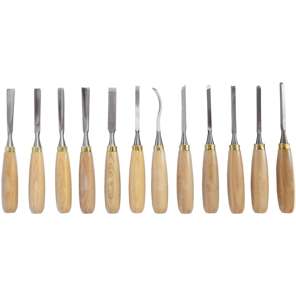 12 Piece Wood Carving Chisel Set in Leather Bag