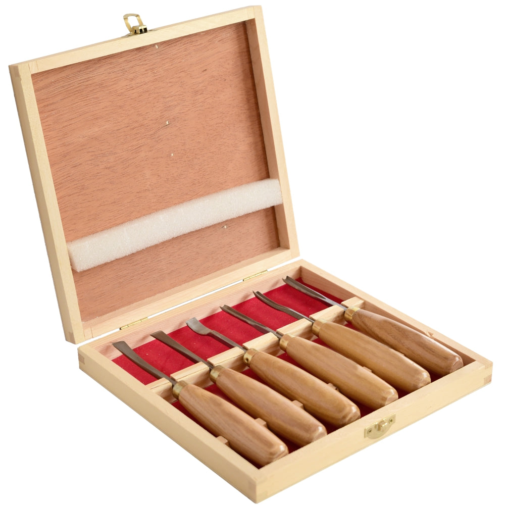 6 Piece Wood Carving Chisel Set in Wooden Box