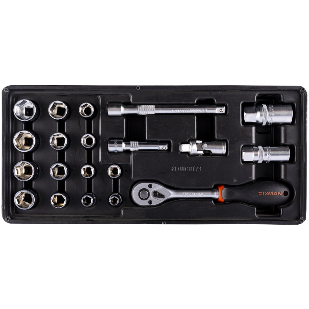 20-piece socket and accessory set with a tray