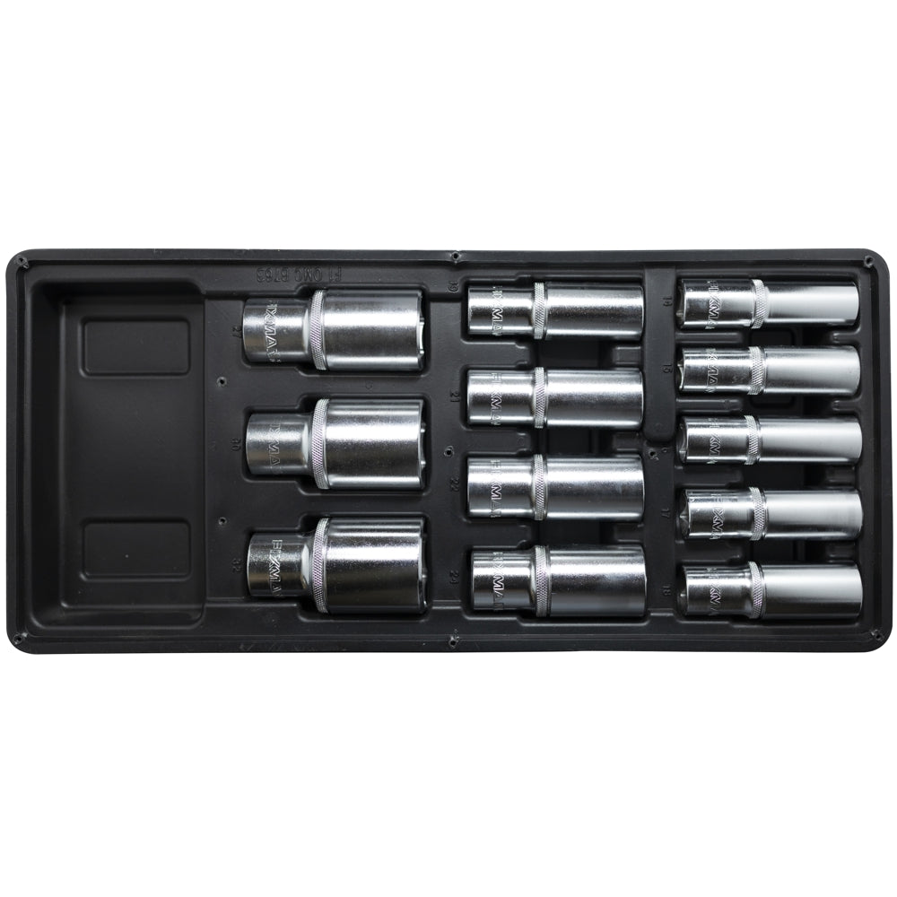 12-piece deep socket set with a tray