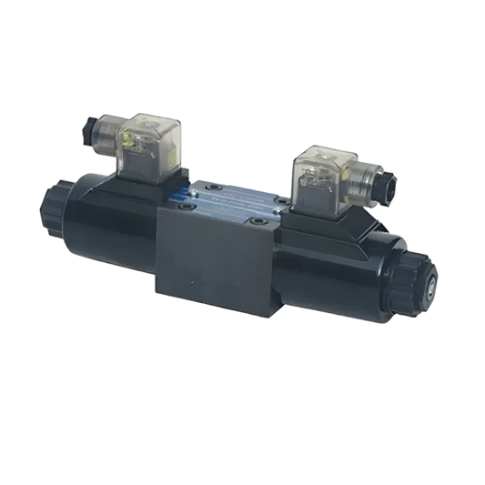 NG6 DC Dual Solenoid Centered Spring Loaded Valve with A and B Open with P Open to T in Center