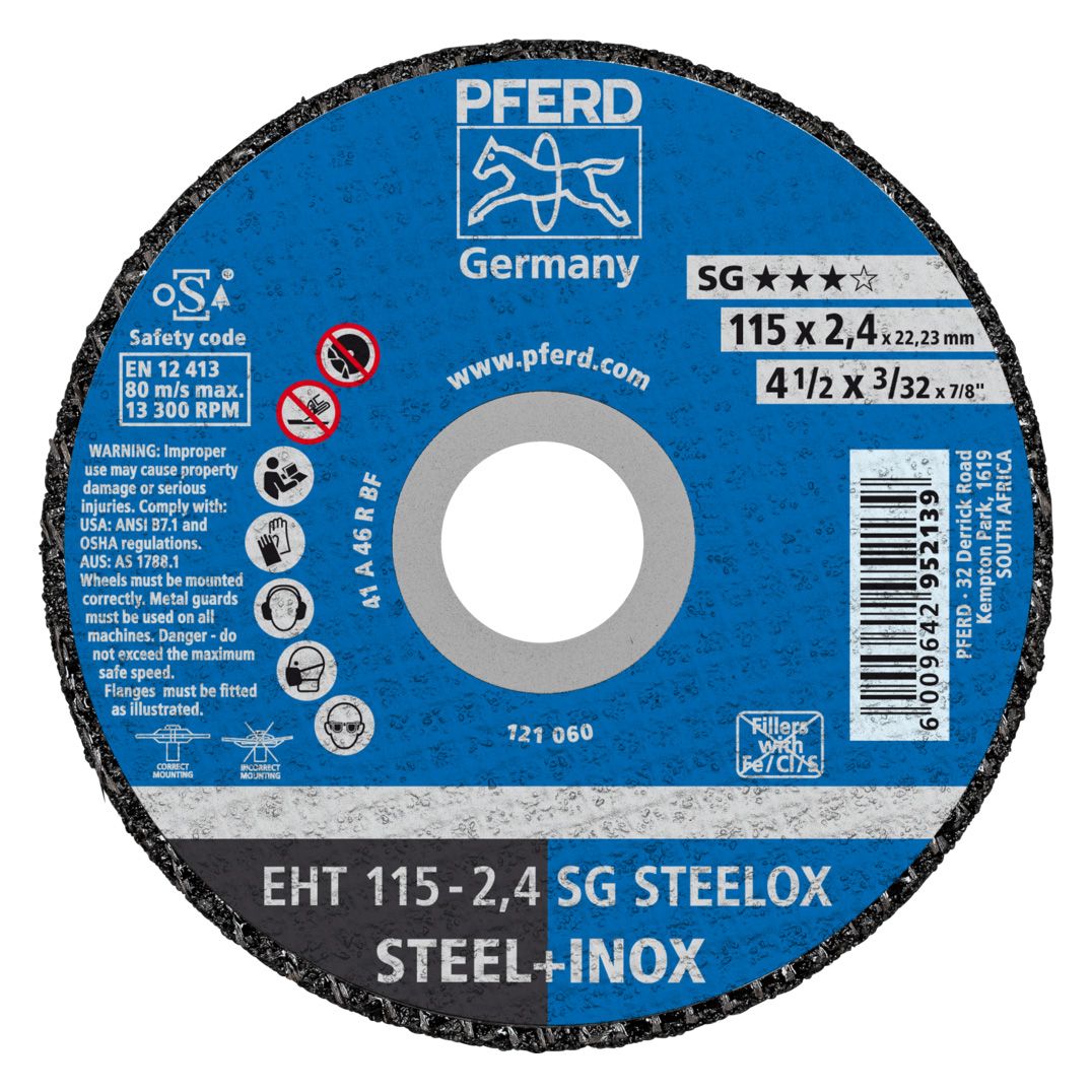 EHT cutting disc 115x2.4x22.23mm SG STEELOX performance line flat for steel and stainless steel