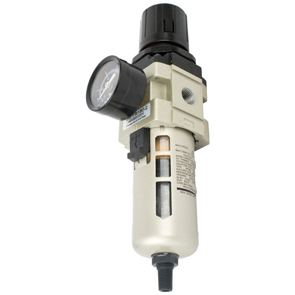 In-line filter and 1/4" BSP regulator with automatic drain