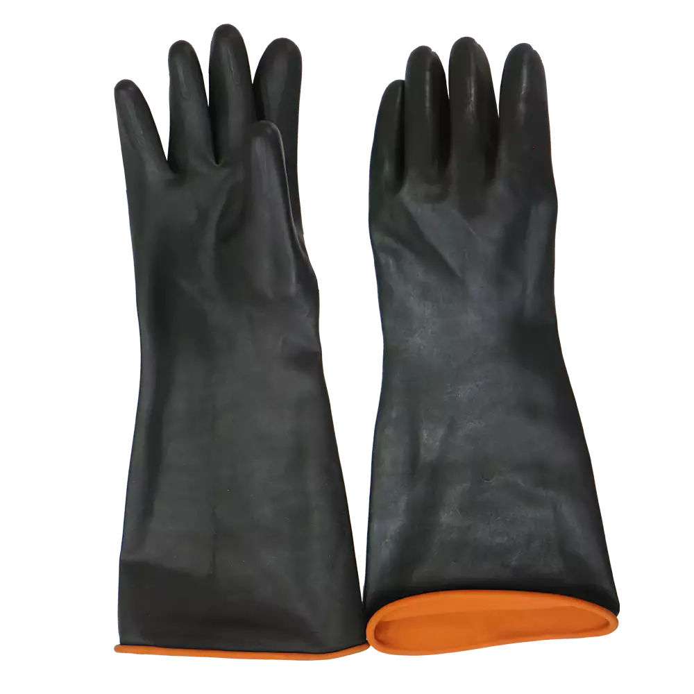 Black industrial rubber glove with smooth palm