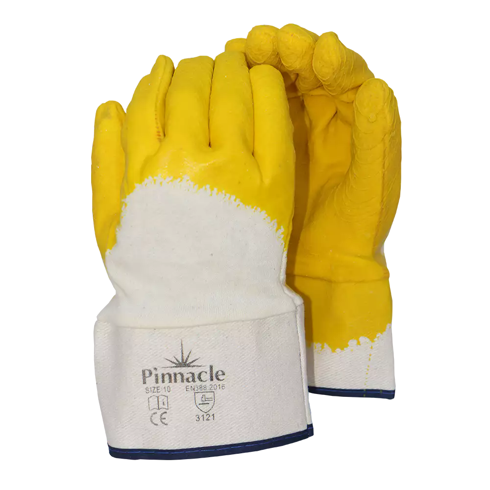 Comarex yellow 3/4 dipped wrinkled latex glove