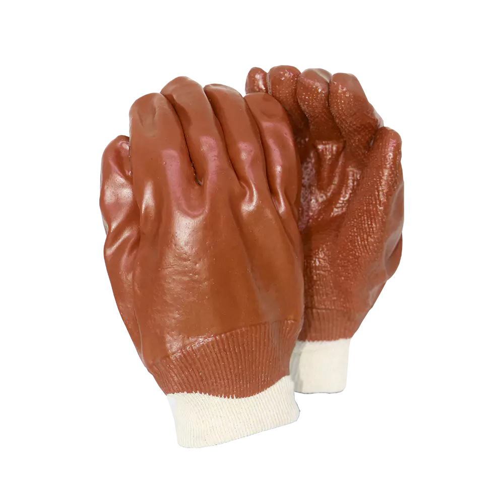 Brown PVC Rough Palm Heavy Duty Knit Wrist Glove