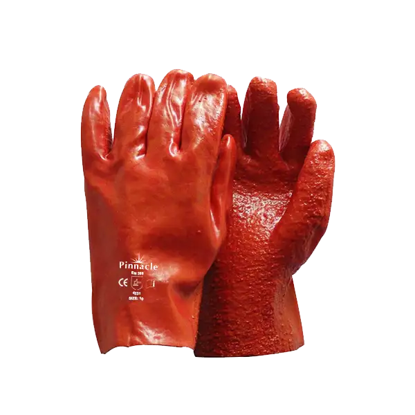 Heavy duty open cuff glove with red PVC rough palm
