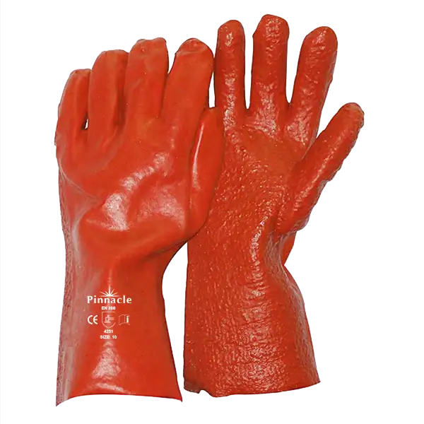 Heavy duty open cuff glove with red PVC rough palm