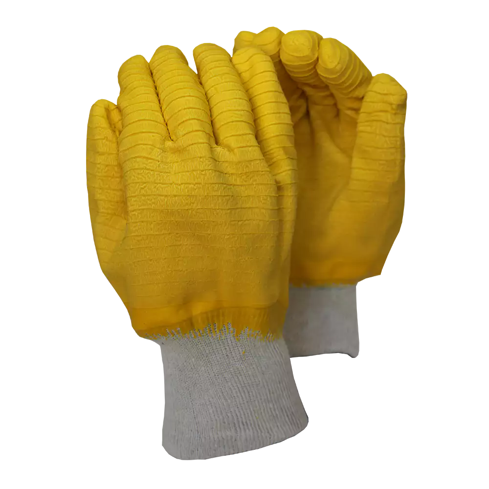 Comarex yellow latex fully dipped wrinkled glove