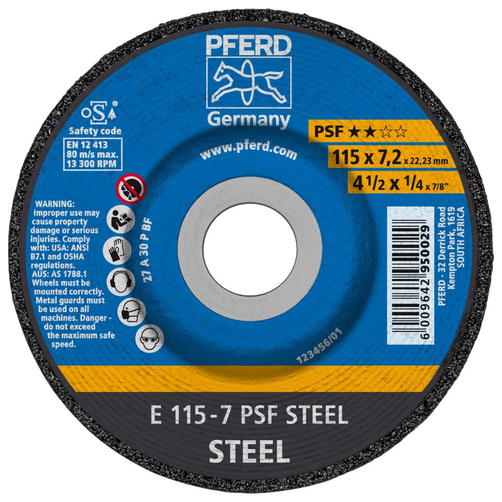 Grinding disc E 115x7.2x22.23 mm Universal Line PSF STEEL for steel