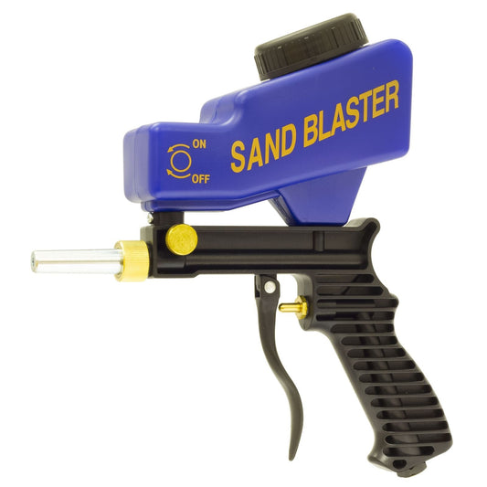 Gravity feed/top load sandblasting gun