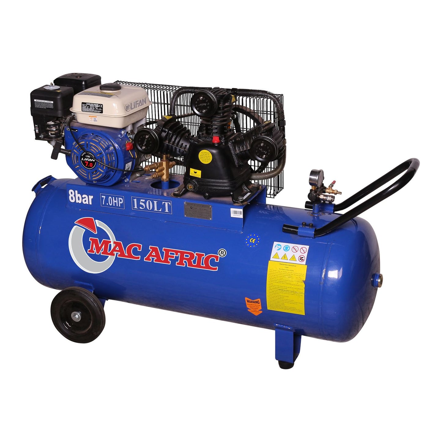 150 litre 5 KW (7 HP) petrol belt driven compressor