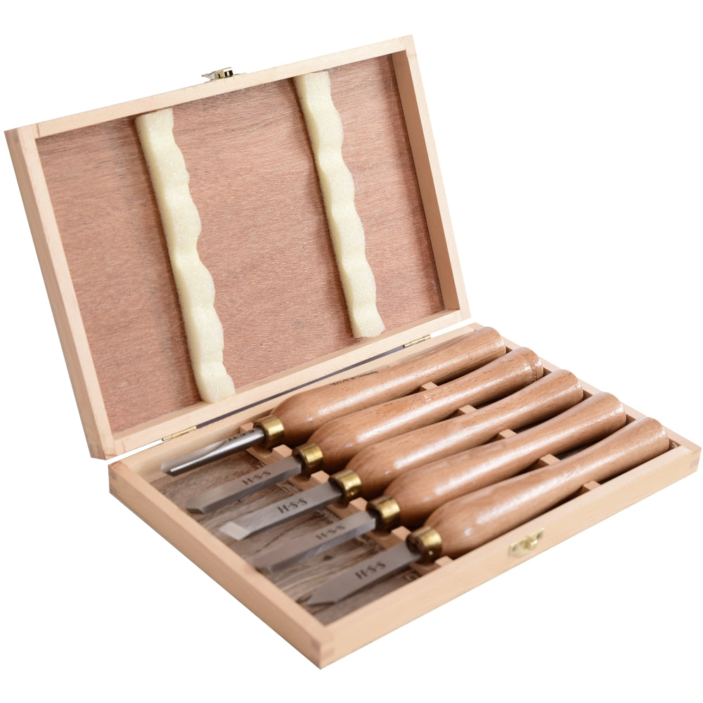 5 Pieces 270mm HSS Wood Turning Chisel Set in Wooden Box