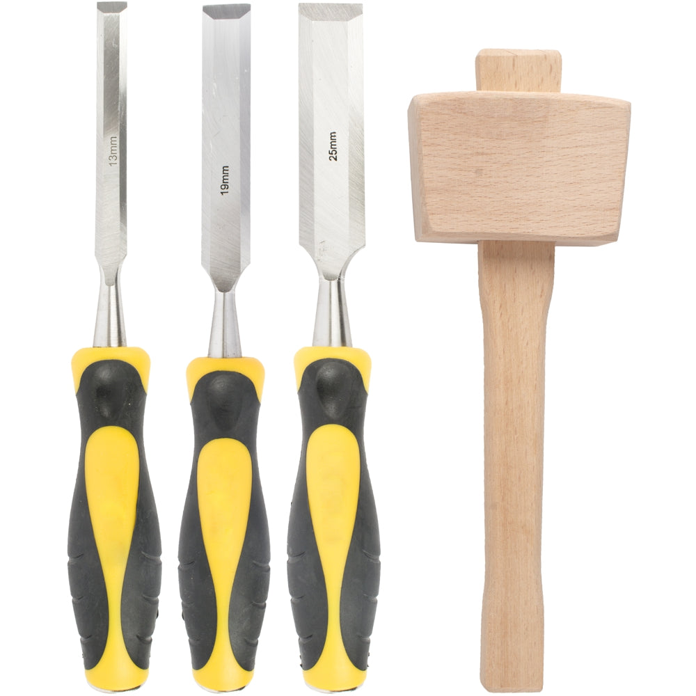 3 Piece Wood Chisel Set with Mallet