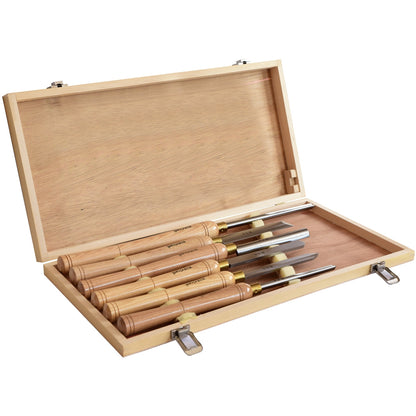 6 Pieces HSS Wood Turning Chisel Set in Wooden Box
