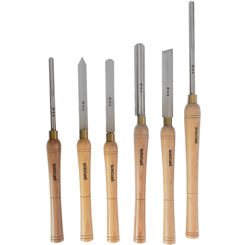 6 Pieces HSS Wood Turning Chisel Set in Wooden Box