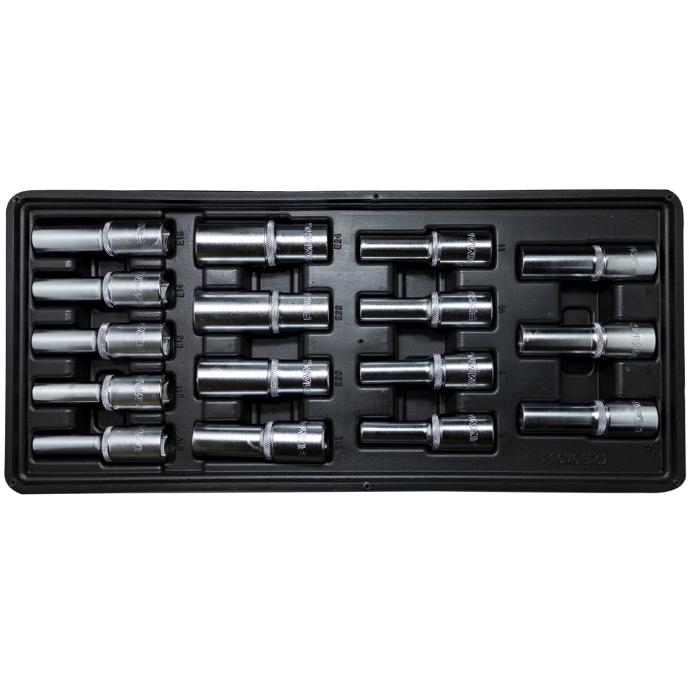 16-piece deep socket set with a tray